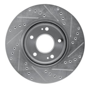 Hyundai Santa Fe Brake Rotor (1) - Front Left - R1 Concepts - Drilled & Slotted - Silver - `01-`06